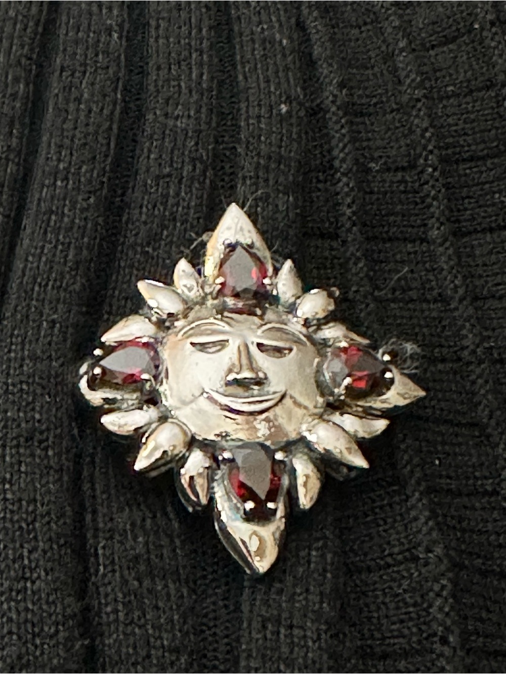Vintage Sterling Sun/Garnet Brooch